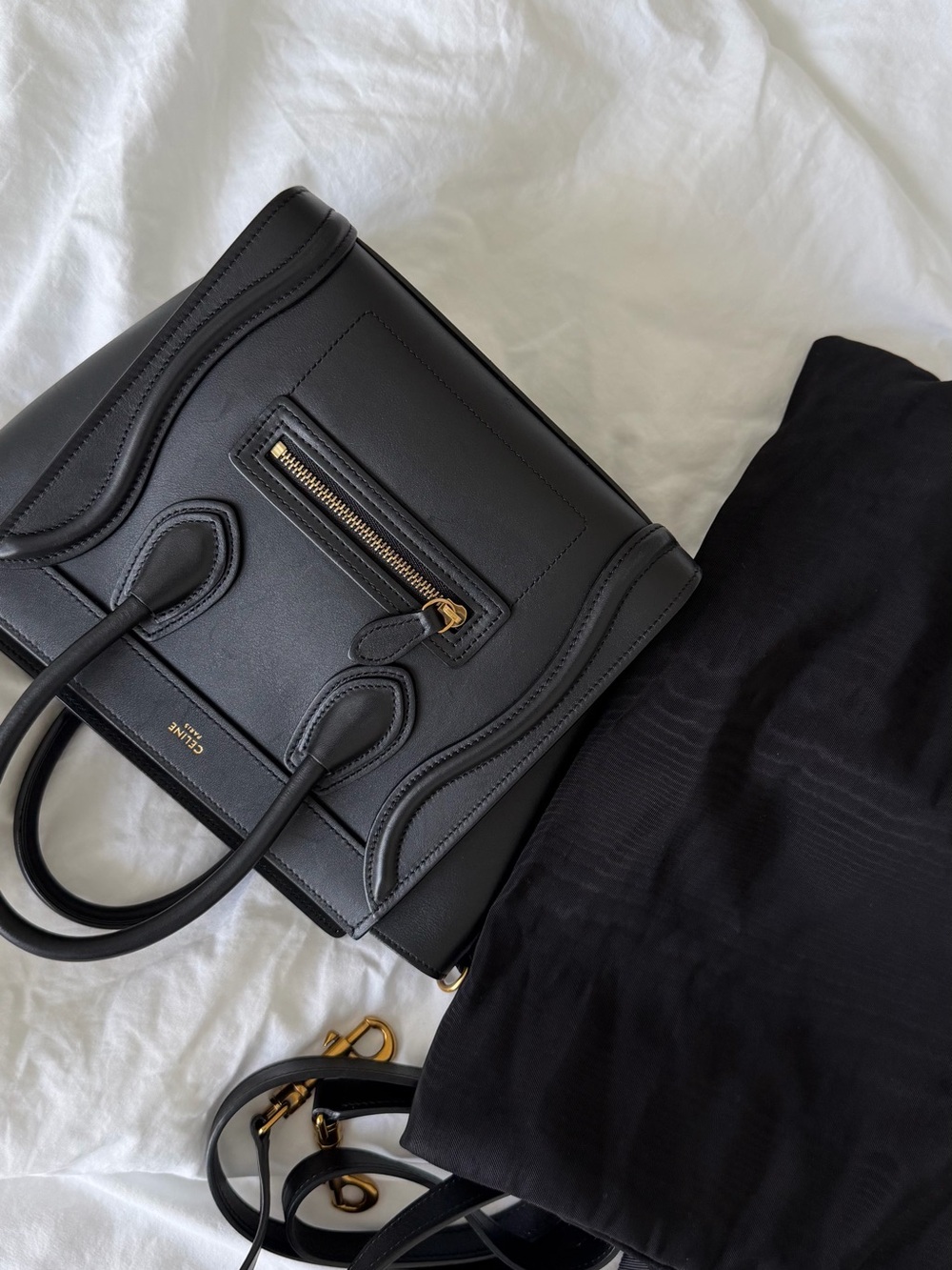Celine Black Leather Mini Luggage Satchel with Gold Hardware - Picture 7 of 8